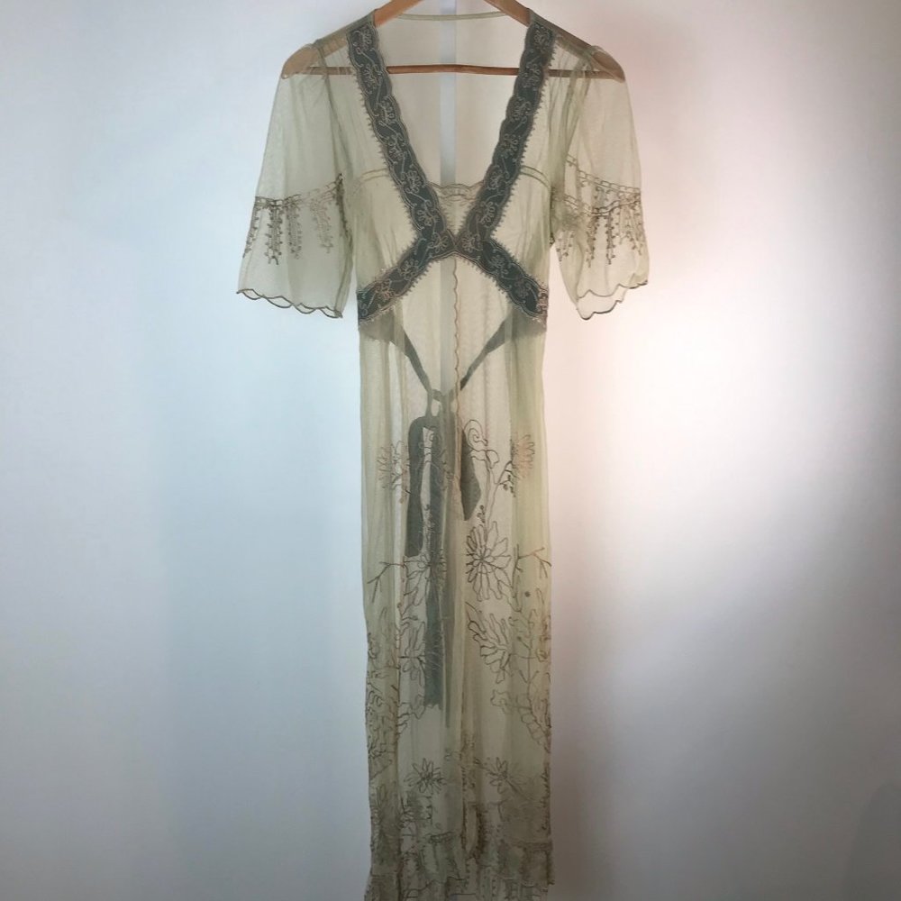 Embroidered Sheer Overlay Dress L